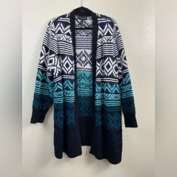 Lane Bryant Knit Open front Sweater Cardigan Blue black Aztec Boho Plus 22/ 24 - Picture 10 of 10